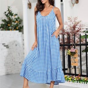 NEW! Blue Gingham Boho Maxi Dress- 3X